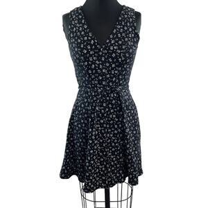 Vintage CHABLIS Black White Tank Dress Floral Prairie Waist Tie Button Front S?